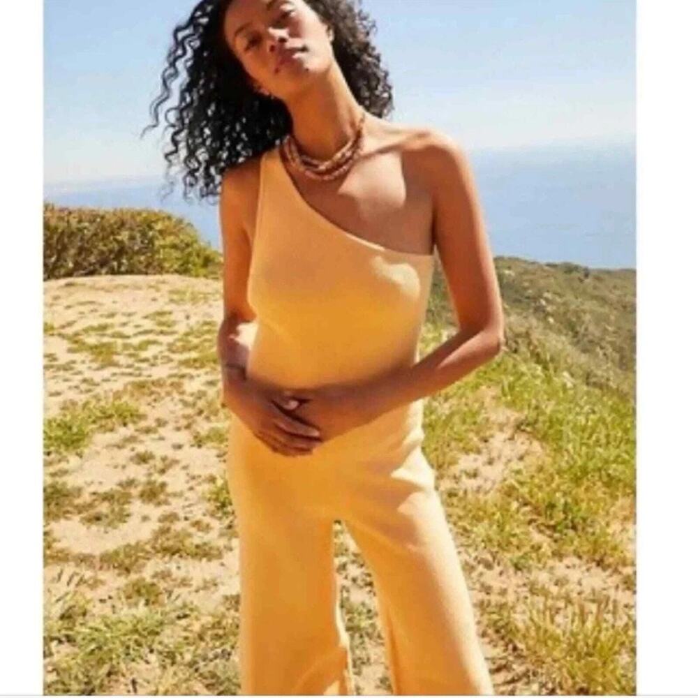 Free People Waverly Sweater One-Piece XS Orange Peach Knit Ribbed One Shoulder